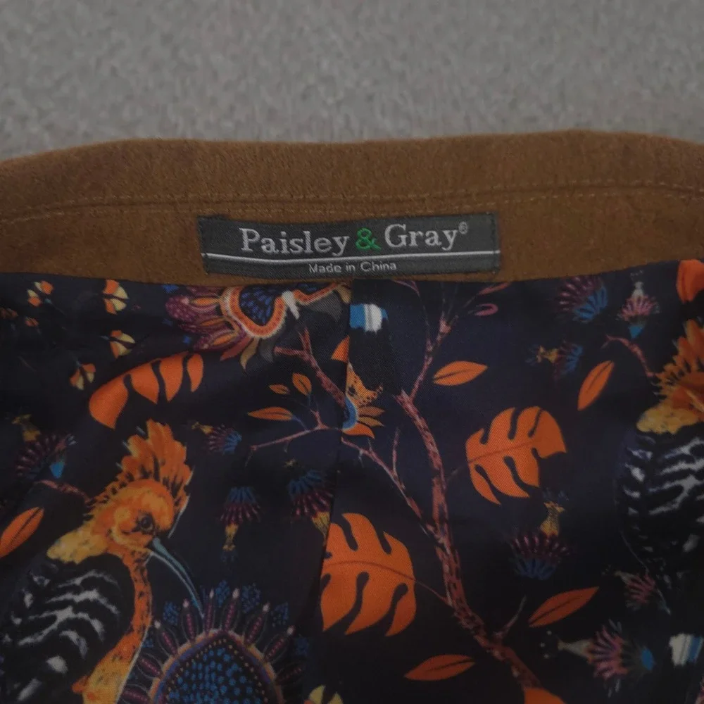 Paisley & Gray Blazer Mens 36R Brown Slim Fit Wool Blend Bird Floral Lining Coat